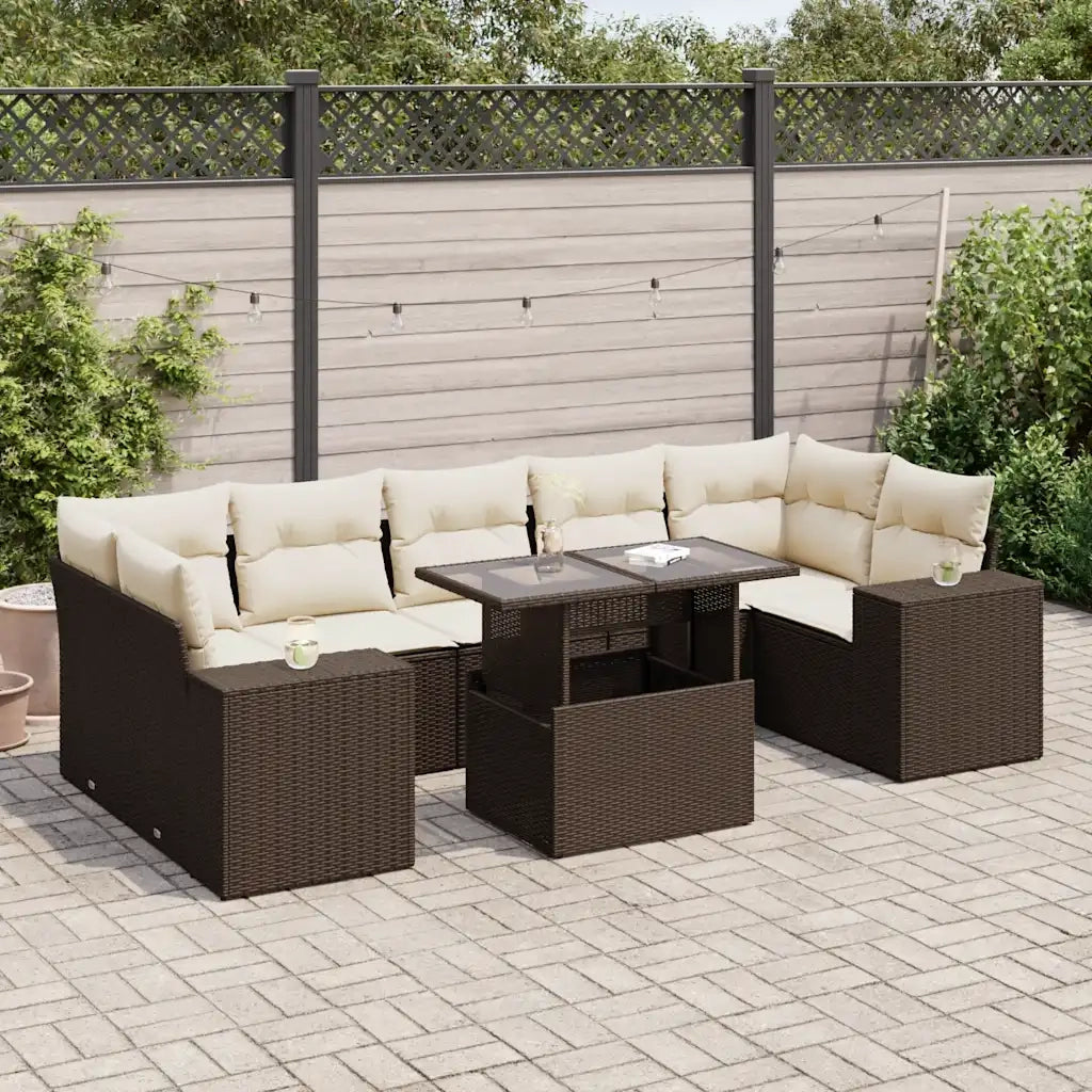 Set Divani da Giardino 8 pz con Cuscini Marrone in Polyrattan 3326764