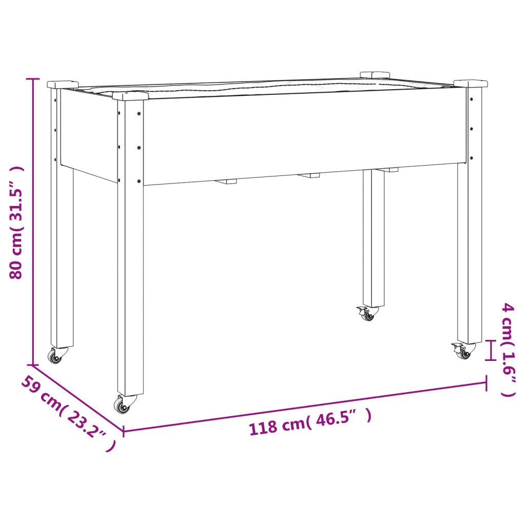Fioriera con Ruote e Fodera 118x59x80cm Legno Massello di Abete 3157826