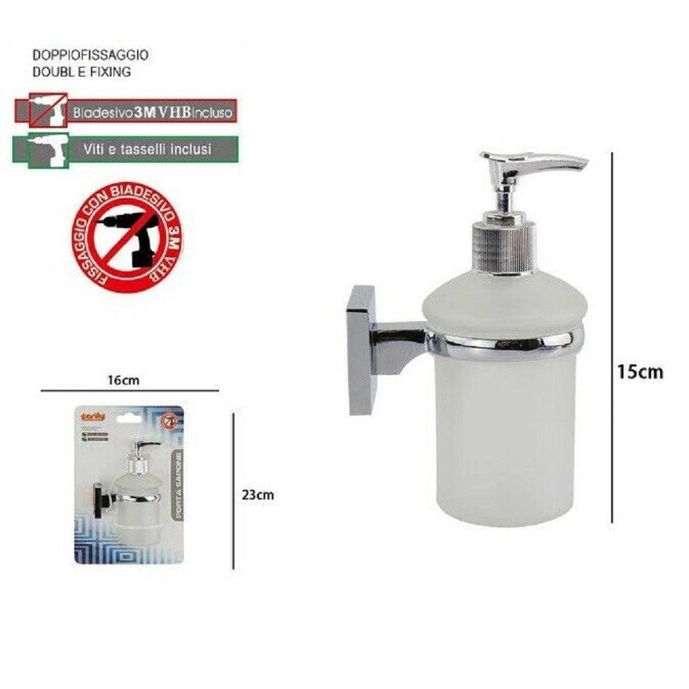 Trade Shop - Dispenser Portasapone Liquido Vetro Satinato Fissaggio Parete Bagno Square 59188 -
