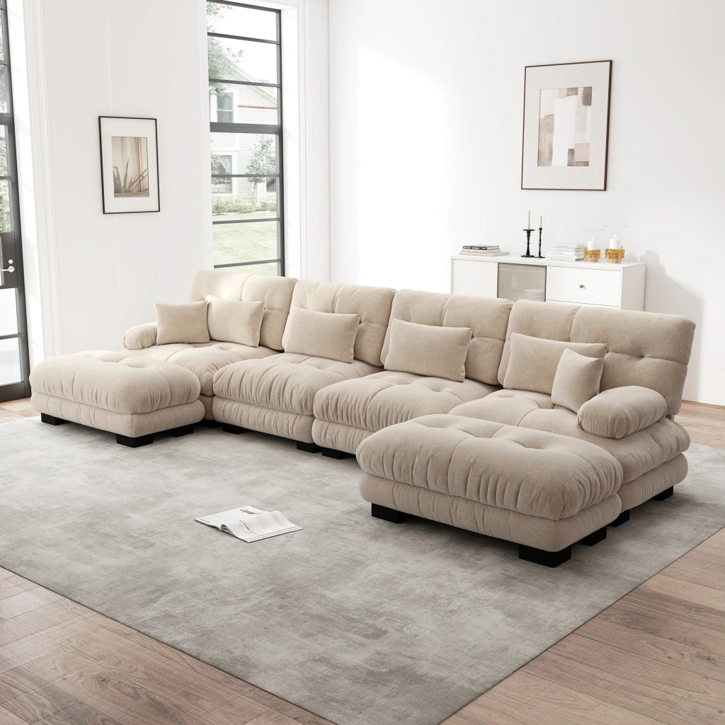 Divano Angolare 4 Posti con Poggiapiedi ¨C MINIMAL ¨C Chenille, Marrone Chiaro