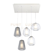 SOSPENSIONE BIANCO 5 LUCI RETTANGOLARE VETRI (ALPHA TR) (BETA 2X TR) (GAMMA 2X FU) 1176BI-S5 R ABG-TF