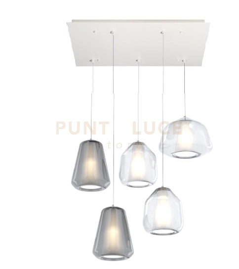 SOSPENSIONE BIANCO 5 LUCI RETTANGOLARE VETRI (ALPHA TR) (BETA 2X TR) (GAMMA 2X FU) 1176BI-S5 R ABG-TF