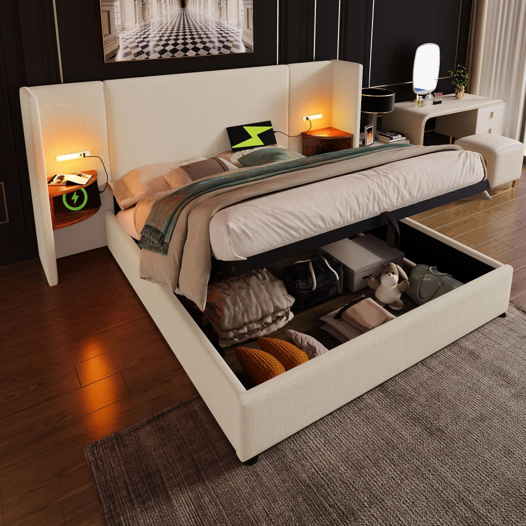 letto imbottito lino beige 180x200 cm