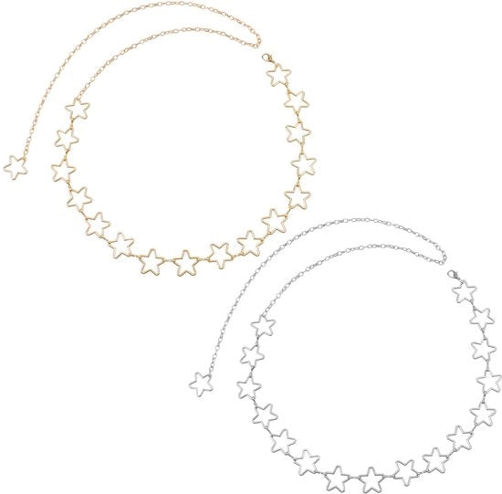 Cinturino per la vita - 2 stelle - Catena regolabile - Oro/Argento - Catena a ghiera - Collana per donna - Cinturino per la vita
