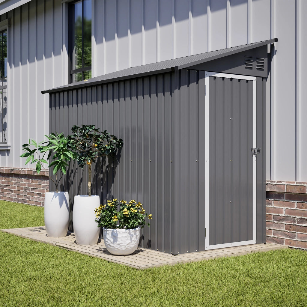 Capanno da giardino in metallo di 4'x8'; capanno di estensione con porta chiudibile a chiave e 2 bocchette; deposito attrezzi per giardino e patio; grigio