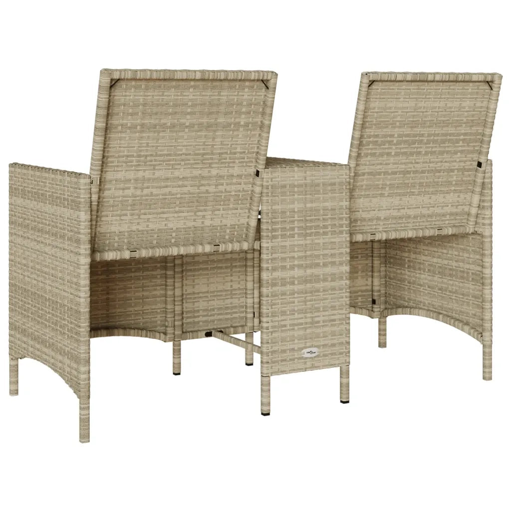 Divano 2 Posti con Tavolo e Cuscini-Sofa 2 Posti Grigio Chiaro Polyrattan