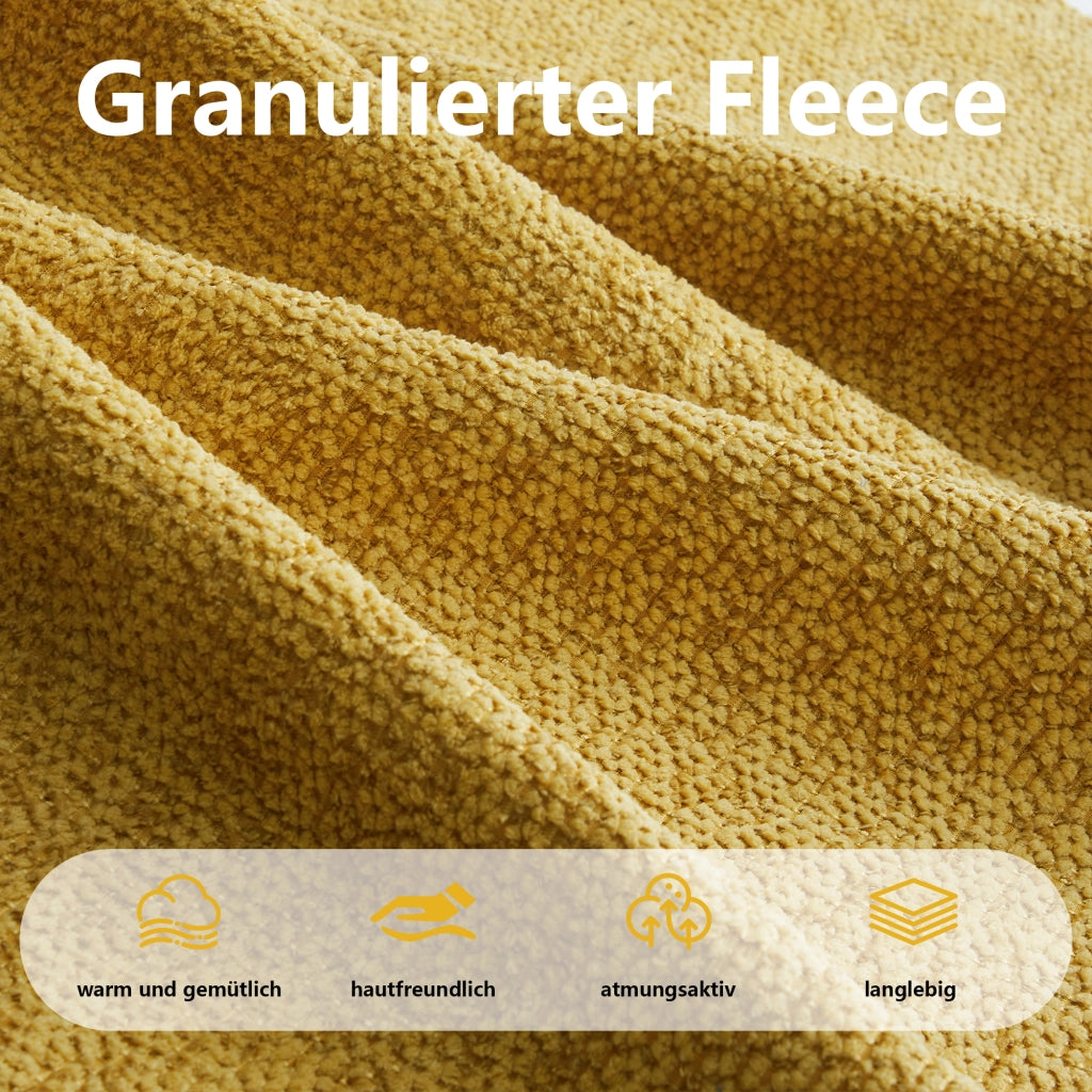 Divano modulare angolare 4 posti con chaise longue e pouf; in fleece granulare giallo