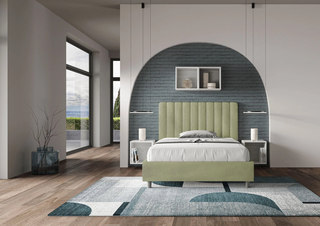 BS COM Letto una piazza e mezza contenitore imbottito 120x200 microfibra tè verde