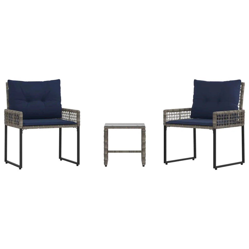 Set di Mobili da Esterno con cuscino 3 pcs Grigio e Blu Navy 42025176