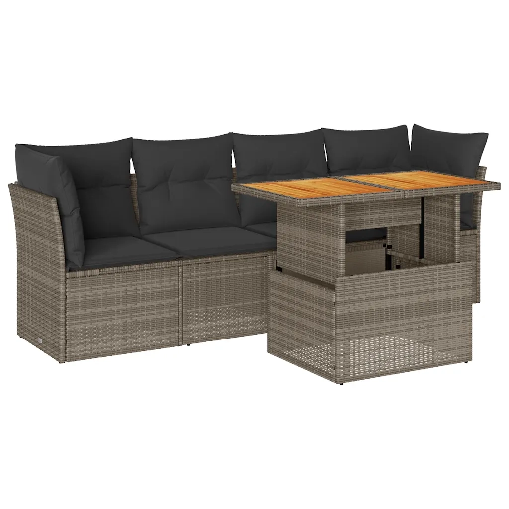 Set Divano da Giardino 5 pz con Cuscini Grigio in Polyrattan 3326881
