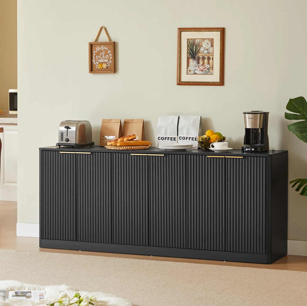 Credenza moderna 170 cm con design ondulato; 6 ante; in MDF nero