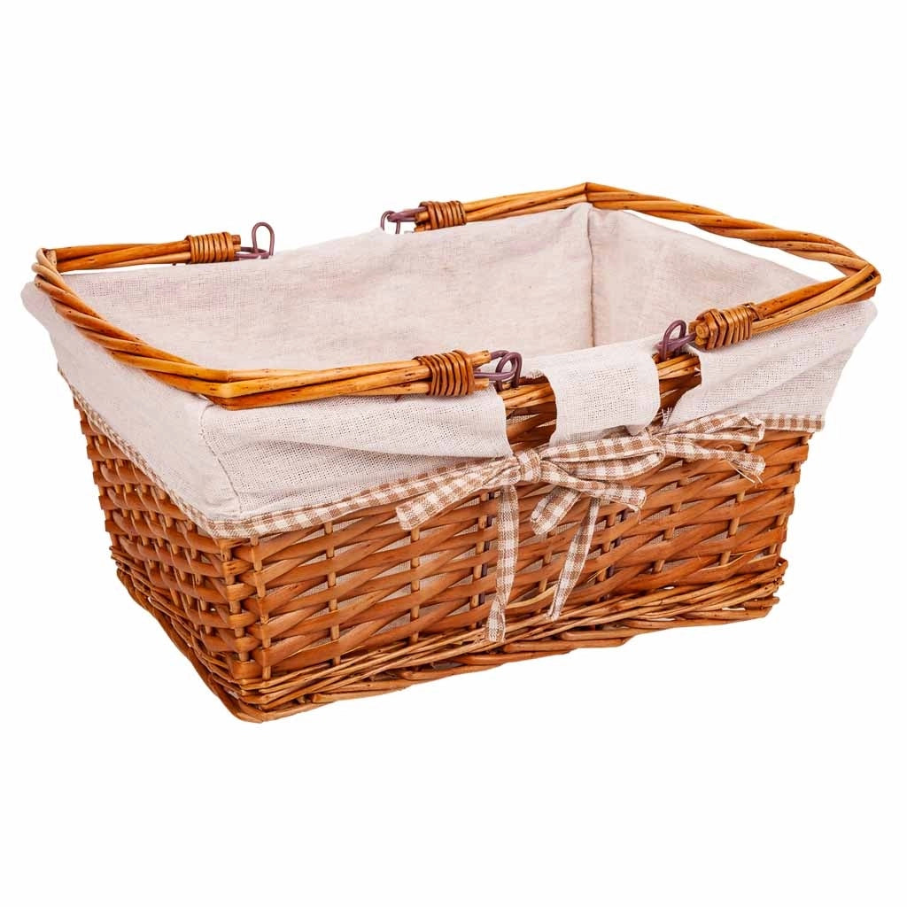 Cesto in vimini foderato con manico pieghevole marrone 38x30x17/30h