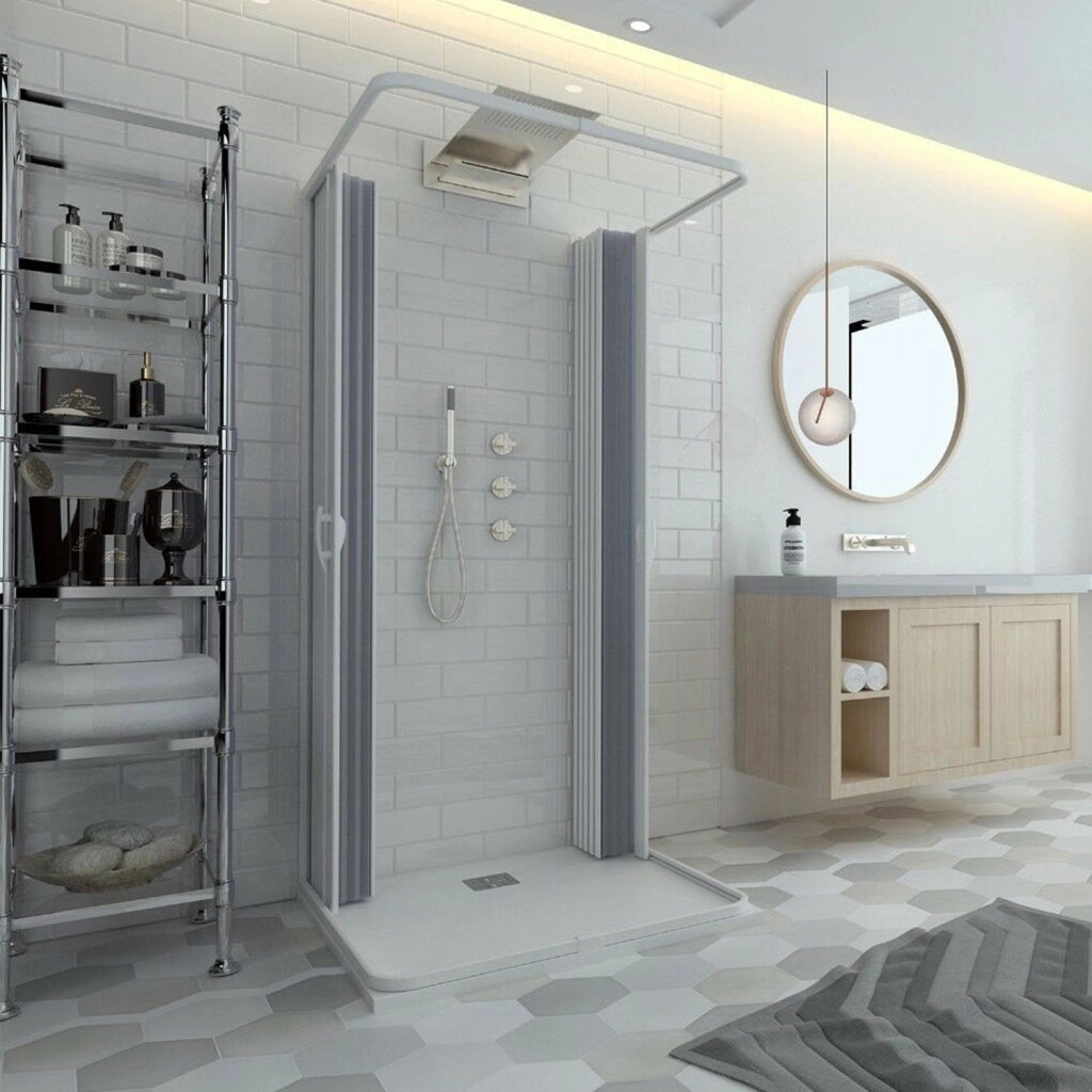 Box Doccia a 3 Lati in PVC 80x120x80CM H185 a soffietto con Apertura Centrale colore Bianco mod. Flex