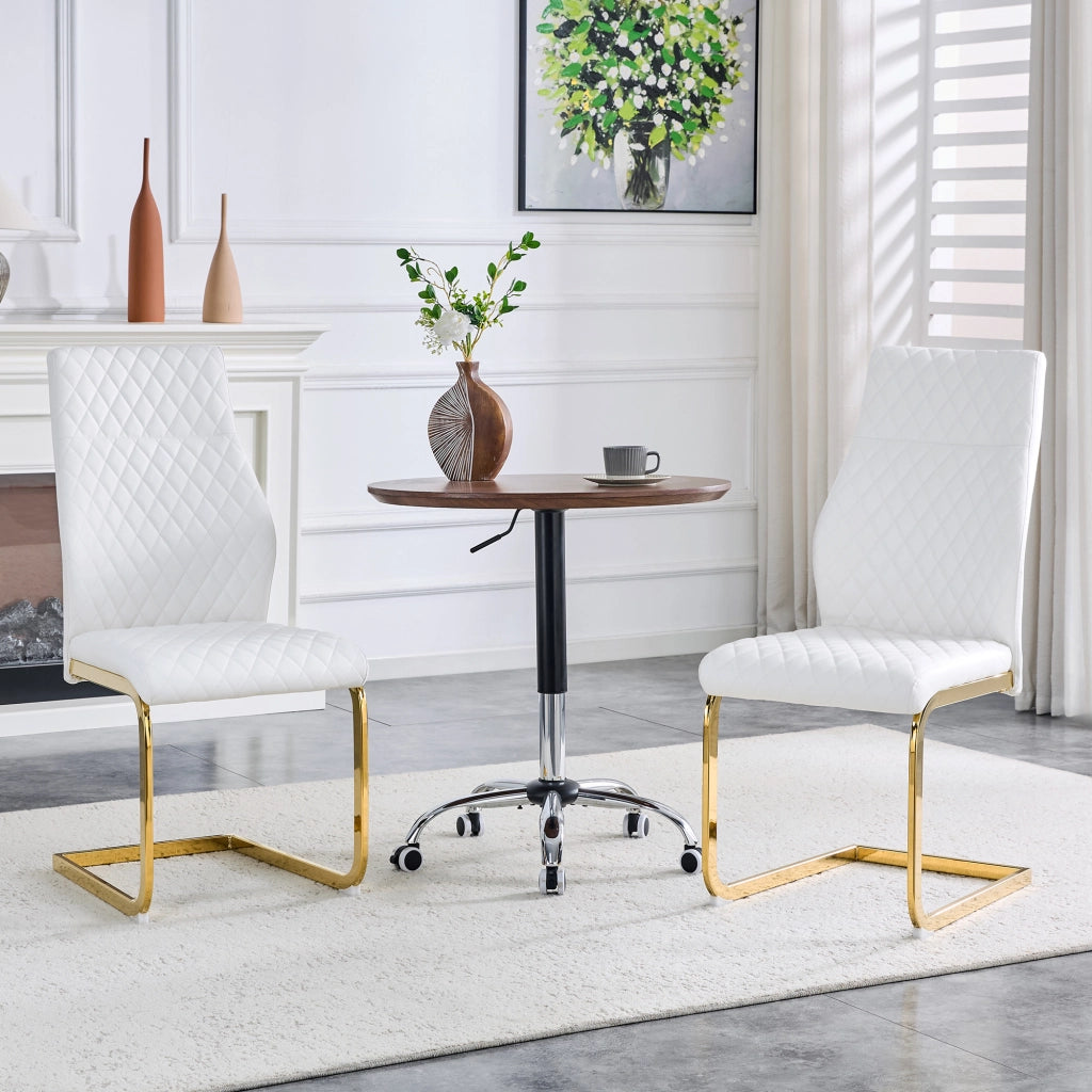 [Set di 2] Sedie da pranzo con motivo a rombi bianchi: schienale alto + comodo cuscino di seduta, struttura in metallo color oro, antiscivolo e resist