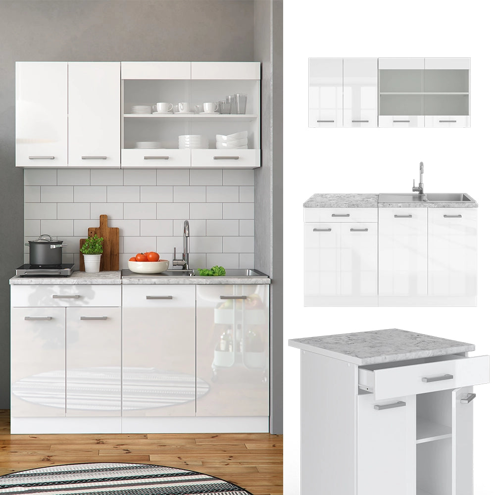 Vicco Cucina monoblocco Bianco lucido/bianco 140 cm , PL Rovere