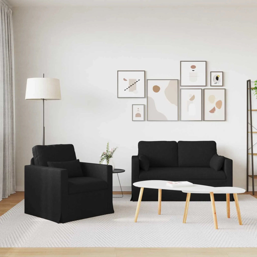 Divano 2 pcs Nero 139 x 78 x 80 cm Tessuto