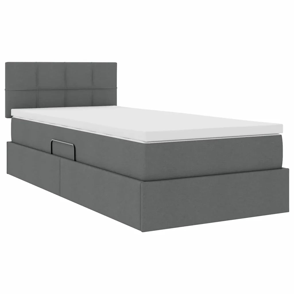 Letto con contenitore e LED Grigio scuro 90 x 190 cm Tessuto