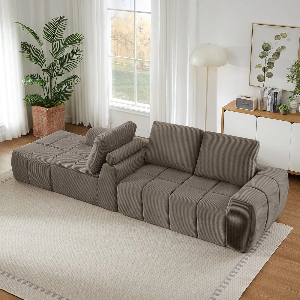 Divano Angolare con Cuscini Estraibili, Velluto, Senza Montaggio ¨C Xylo ¨C Grigio
