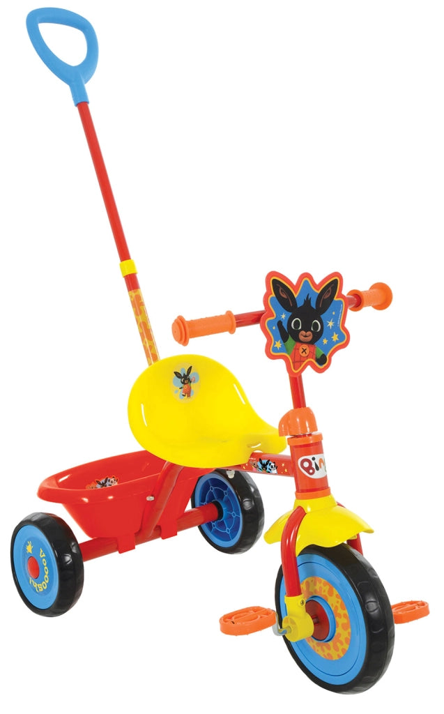 Triciclo a Pedali Primi Passi per Bambini con Maniglione Genitoriale Rimovibile e Vano Contenitore Bing Rosso
