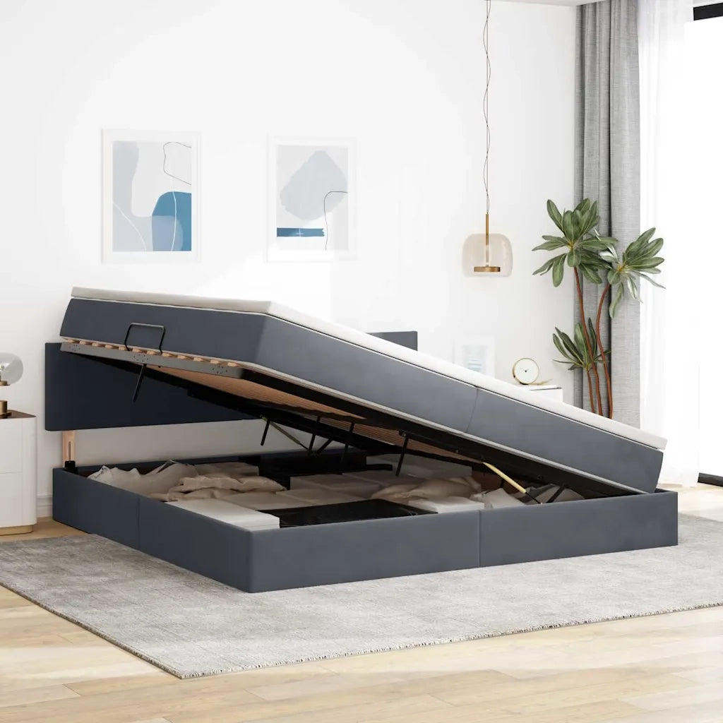 Letto con contenitore e LED Grigio scuro 200 x 200 cm Velluto 3371356