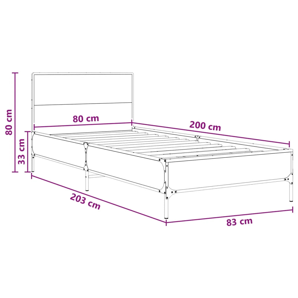 Struttura letto con testata Rovere Nero 80 x 200 cm 8009111