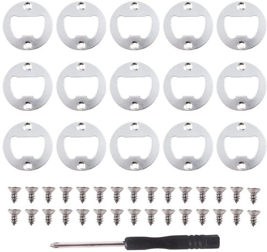 Flesapertura a 15 pezzi - Opener per birra - Accessori da assemblare - Acciaio inossidabile - Kit DIY - Diametro 39,5 mm
