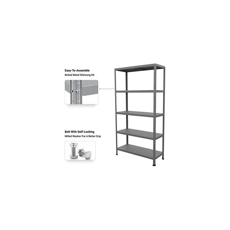 SCAFFALE IN METALLO GRIGIO ETTORE KIT BULLONI 100 X 40 X H 187 CM 5 RIPIANI