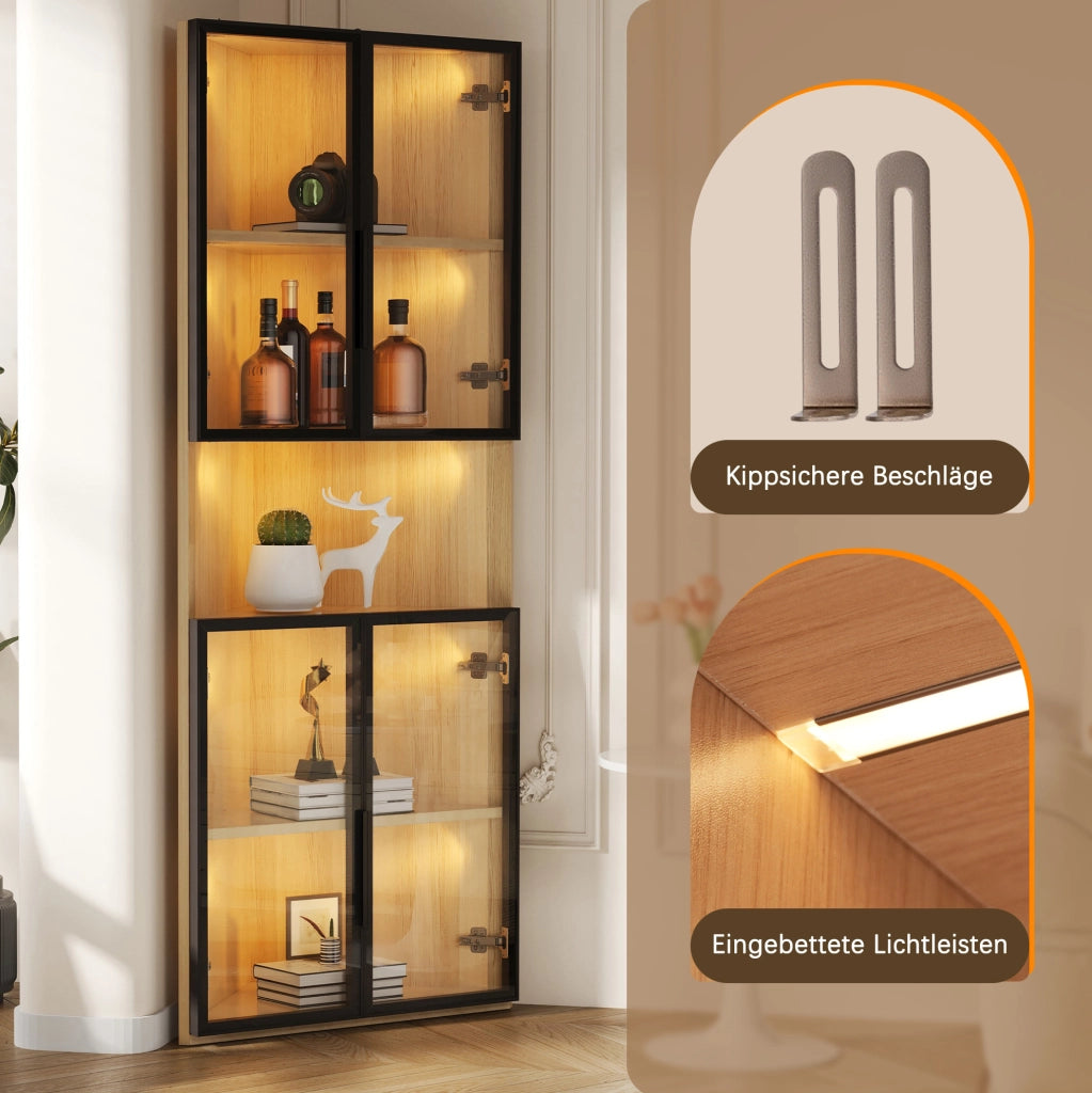 Vetrina angolare con illuminazione LED e chiusura soft-close in MDF rovere