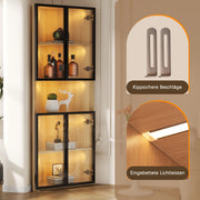 Vetrina angolare con illuminazione LED e chiusura soft-close in MDF rovere