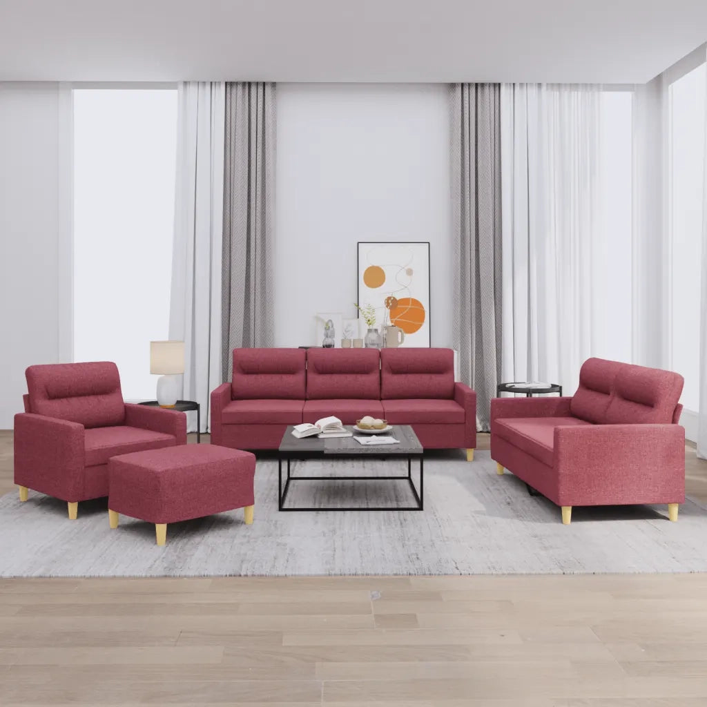 Set di Divani 4 pz con Cuscini Rosso Vino in Tessuto 3201550