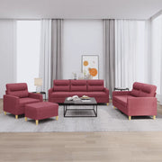 Set di Divani 4 pz con Cuscini Rosso Vino in Tessuto 3201550