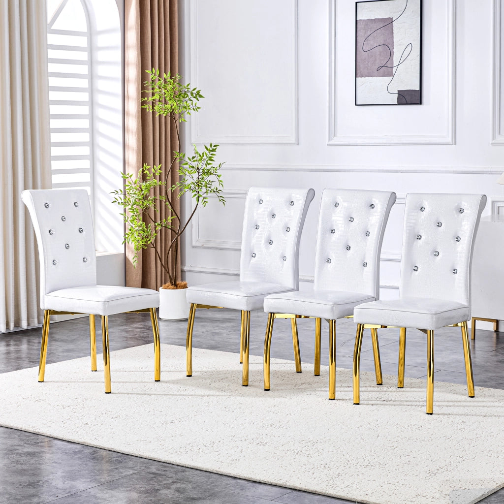 Sedia da pranzo con schienale decorato e piedini regolabili in PVC e metallo, oro