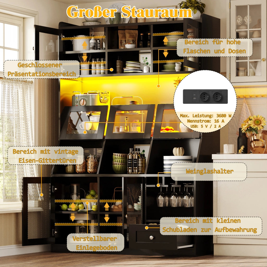 MOBILE DA CUCINA 120x40x181,7 cm Nero in MDF con USB e LED