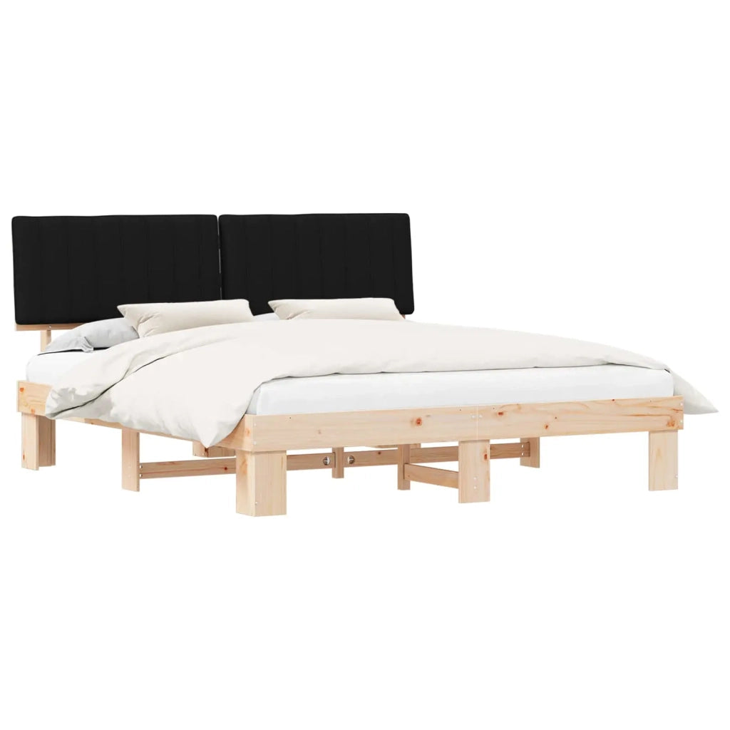 Letto con Testiera Rivestita Nero 180 x 200 cm Pino massello