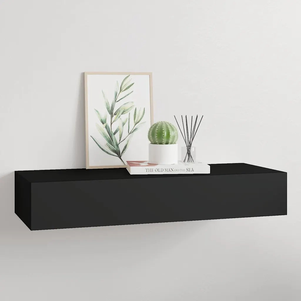 Scaffale con Cassetti da Parete | Mensola sospesa Nero 60x23,5x10 cm in MDF
