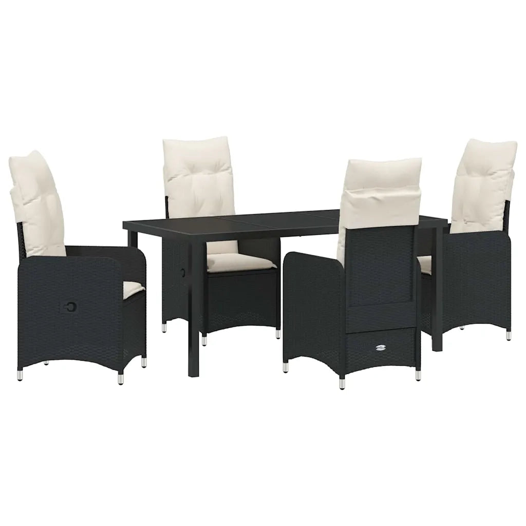 Set da Pranzo per Giardino con cuscino 5 pcs Nero polyrattan