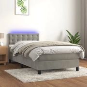 Letto a Molle con Materasso e LED-Struttura Letto con Materasso Grigio Chiaro 90x190 cm Velluto 226550