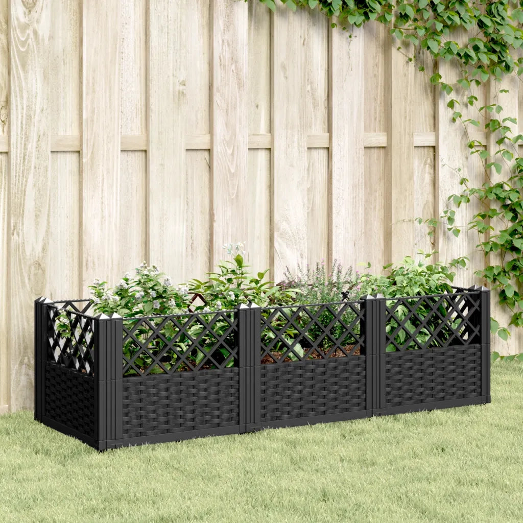 Fioriera da Giardino con Picchetti-Vaso da Esterno-Fioriera da Giardino Fissabile Nera 123,5x43,5x43,5 cm PP
