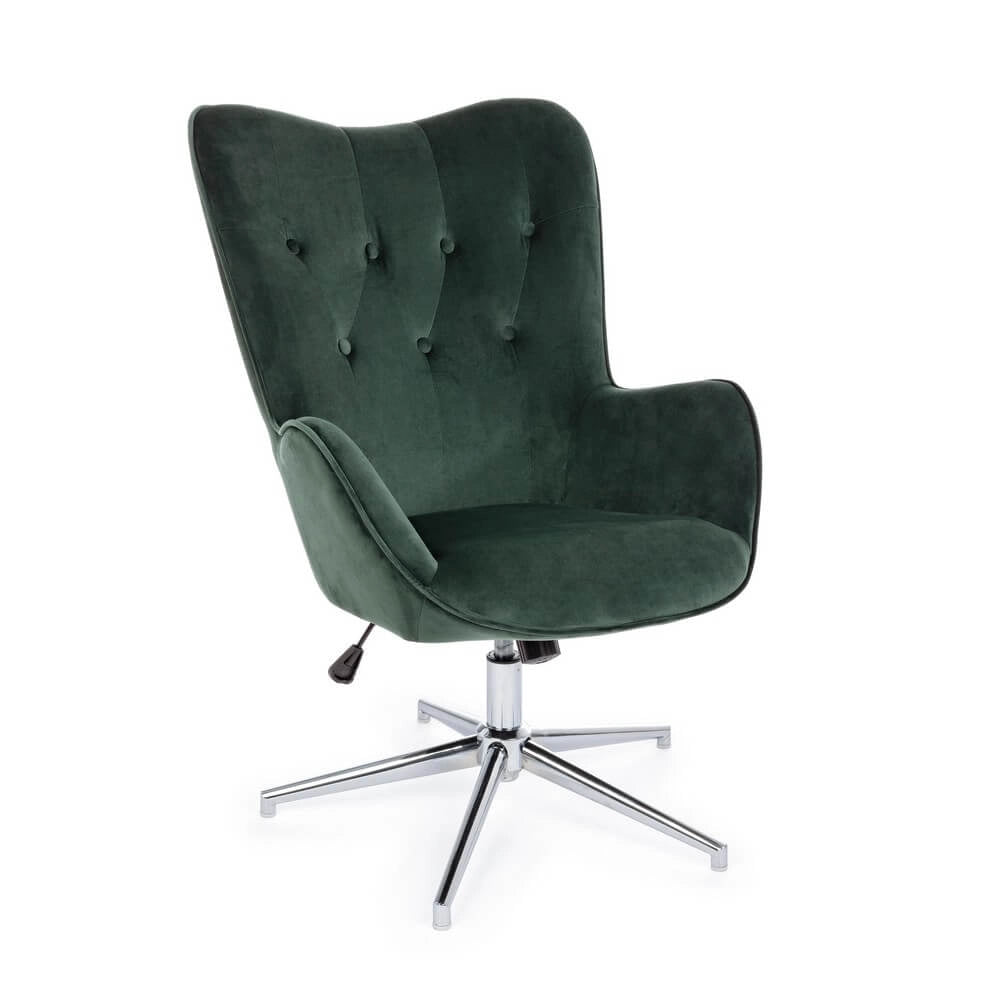 Poltrona Girevole in Velluto Verde con Base Cromata - DAPHNE