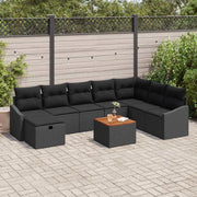 Set Divano da Giardino con cuscino 9 pcs Nero Poly Rattan