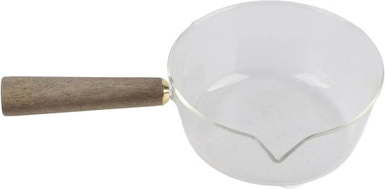 Piatto di vetro per latte con maniglia in legno - pentola in acciaio per pastapane - pentola a sauté a forma V - 600 ml - per latte zuppe pasta uova riso.