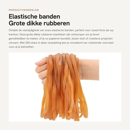 Bande elastiche rigide 200 pezzi - Bande di gomma rigide - Riciclabili - Attrezzatura uffici - Lunghezza 20 cm - Larghezza 4 mm - Gomme elastiche