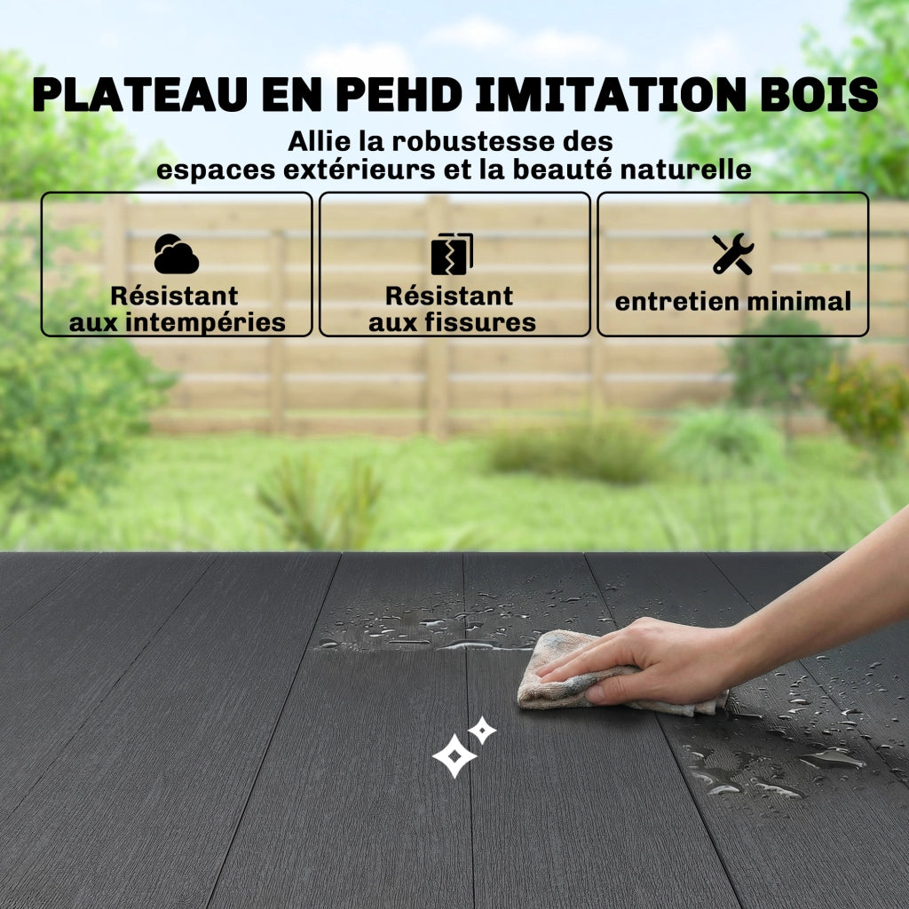 Tavolo da pranzo rettangolare per esterno effetto legno 150x90x74 cm ¨C Xylo ¨C Nero