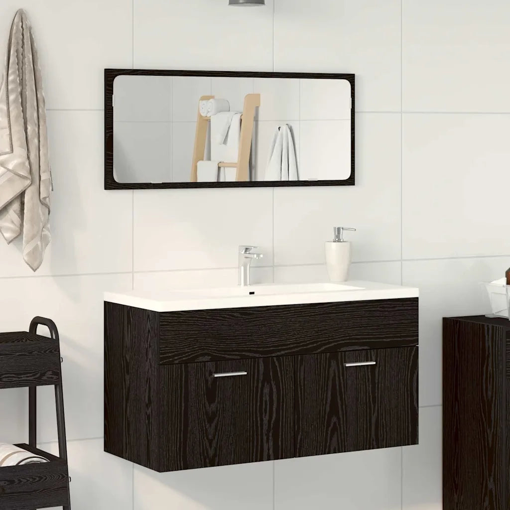 Set di mobili per il Bagno | Armadio da bagno 2 pz Rovere Nero Legno multistrato