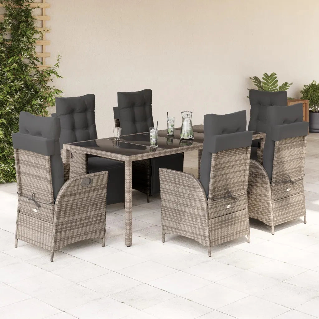 Set da Pranzo da Giardino 9 pz con Cuscini in Polyrattan Grigio