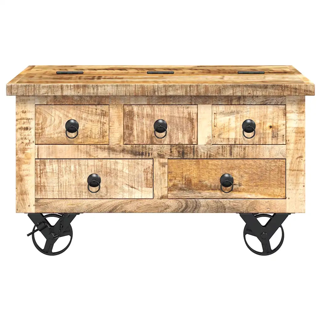 Tavolino da Salotto-Tavolino da soggiorno-Tavolo in Legno di Mango Grezzo 70x70x40 cm
