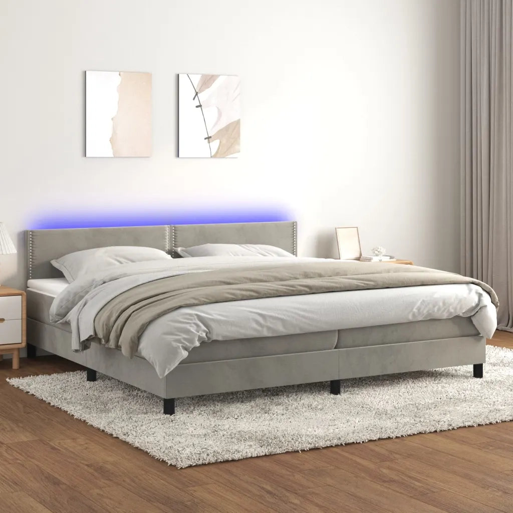 Letto a Molle con Materasso e LED Grigio Chiaro 200x200 cm Velluto 3134363