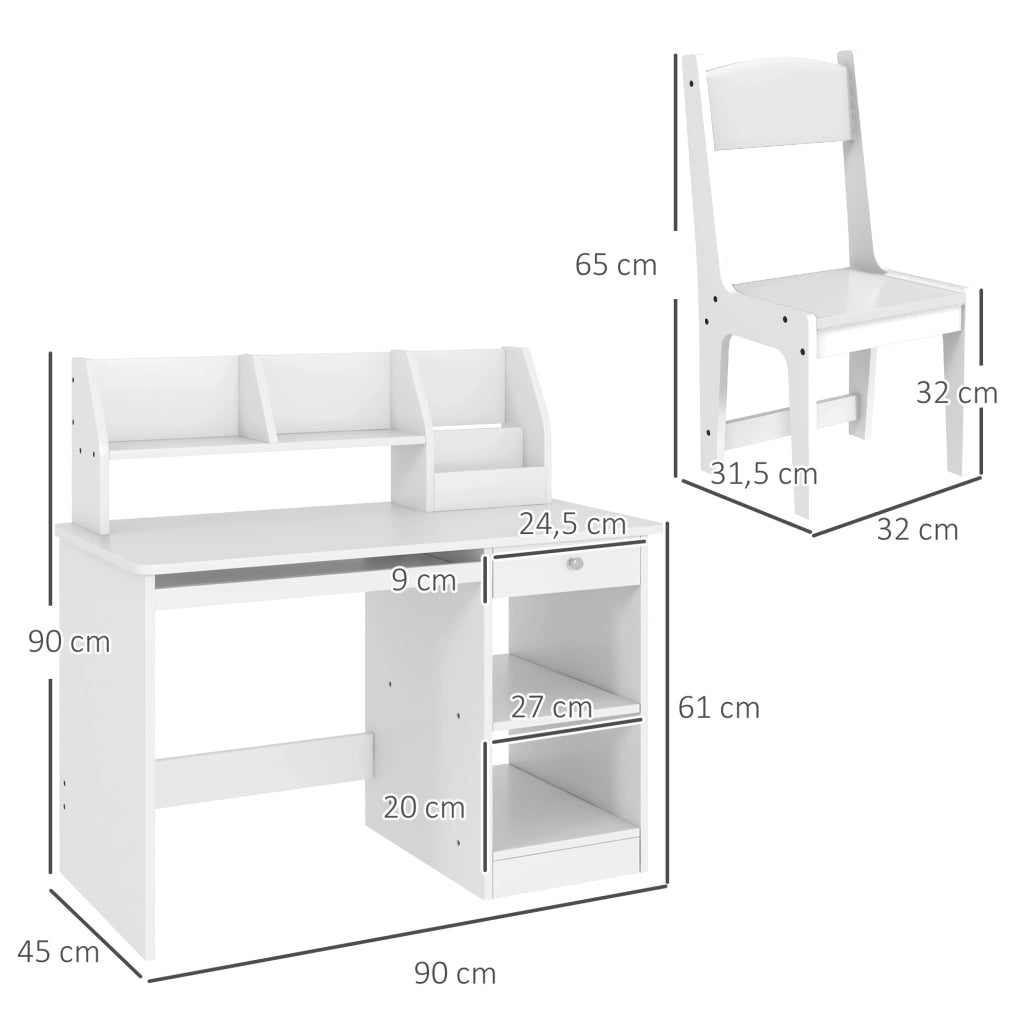 Scrivania per Bambini con Cassetto e Sedia ¨C zephmum ¨C Bianco 90x45x90 cm