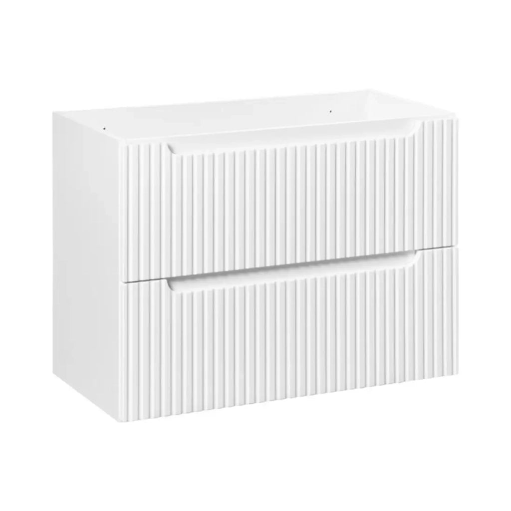 Set bagno VANO bianco 80cm: mobile sottolavabo con cassetti + piano per lavabo bianco + lavabo da appoggio scanalato bianco