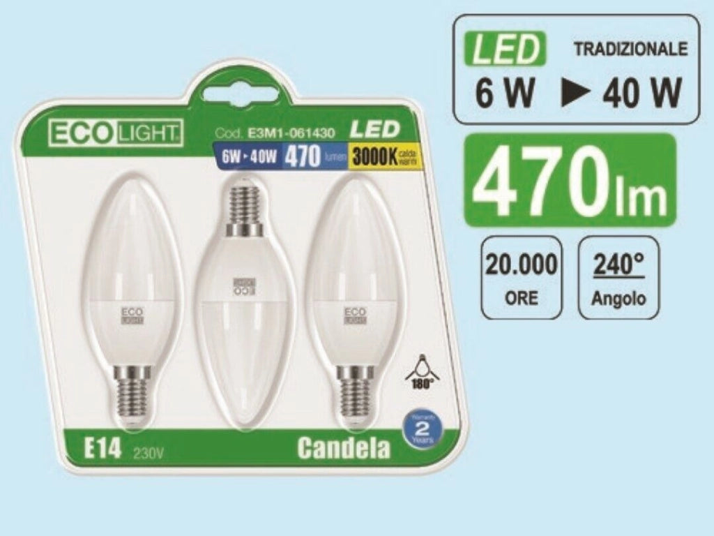 Lampada Lampadina A Led Candela 6W=40W E14 3000K - 470 Lm Set 5 Pezzi - Bisonte